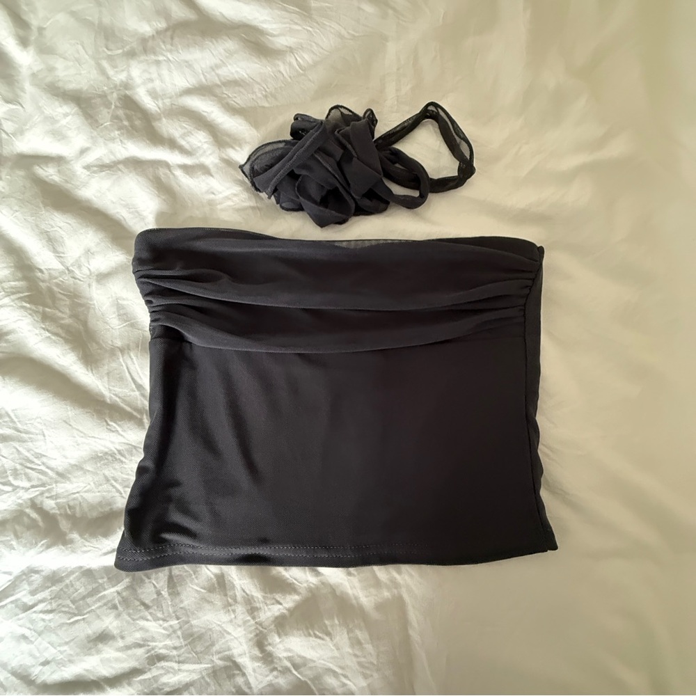 edikted gray cropped tube top with scarf